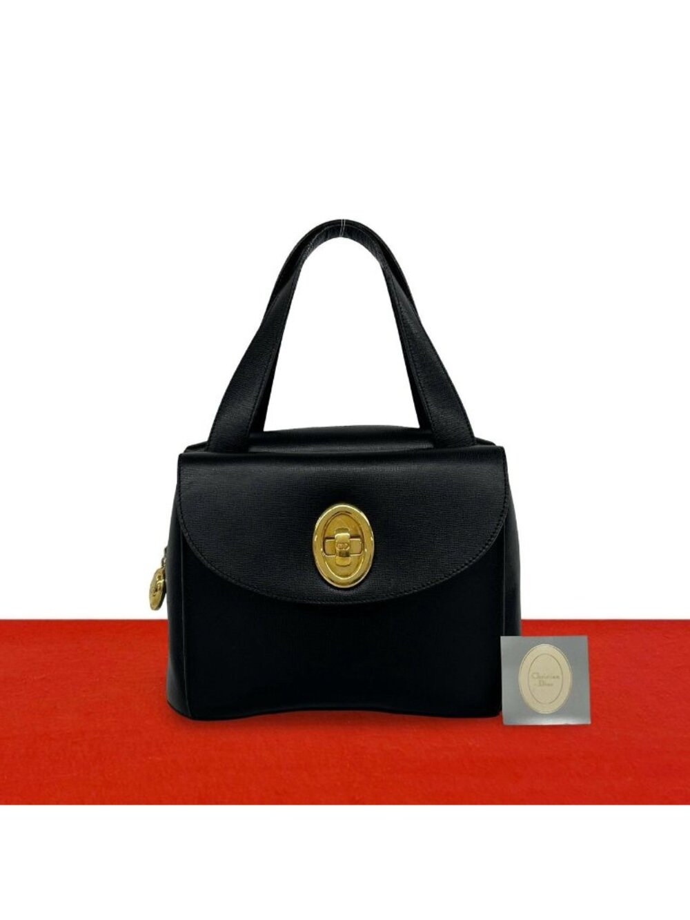 Dior Vintage CD Logo Leather Handbag Mini Tote Black
